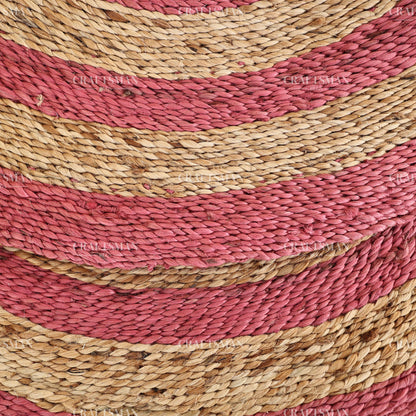 Rosabelle Round Jute Hand-Woven Natural Rug – Pink Natural Striped Boho Farmhouse Circle Area Carpet for Living Room Bedroom Nursery Entryway