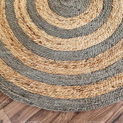Ashford Round Jute Hand-Woven Natural Rug – Gray Natural Striped Boho Farmhouse Circle Area Carpet for Living Room Bedroom Entryway Patio Decor