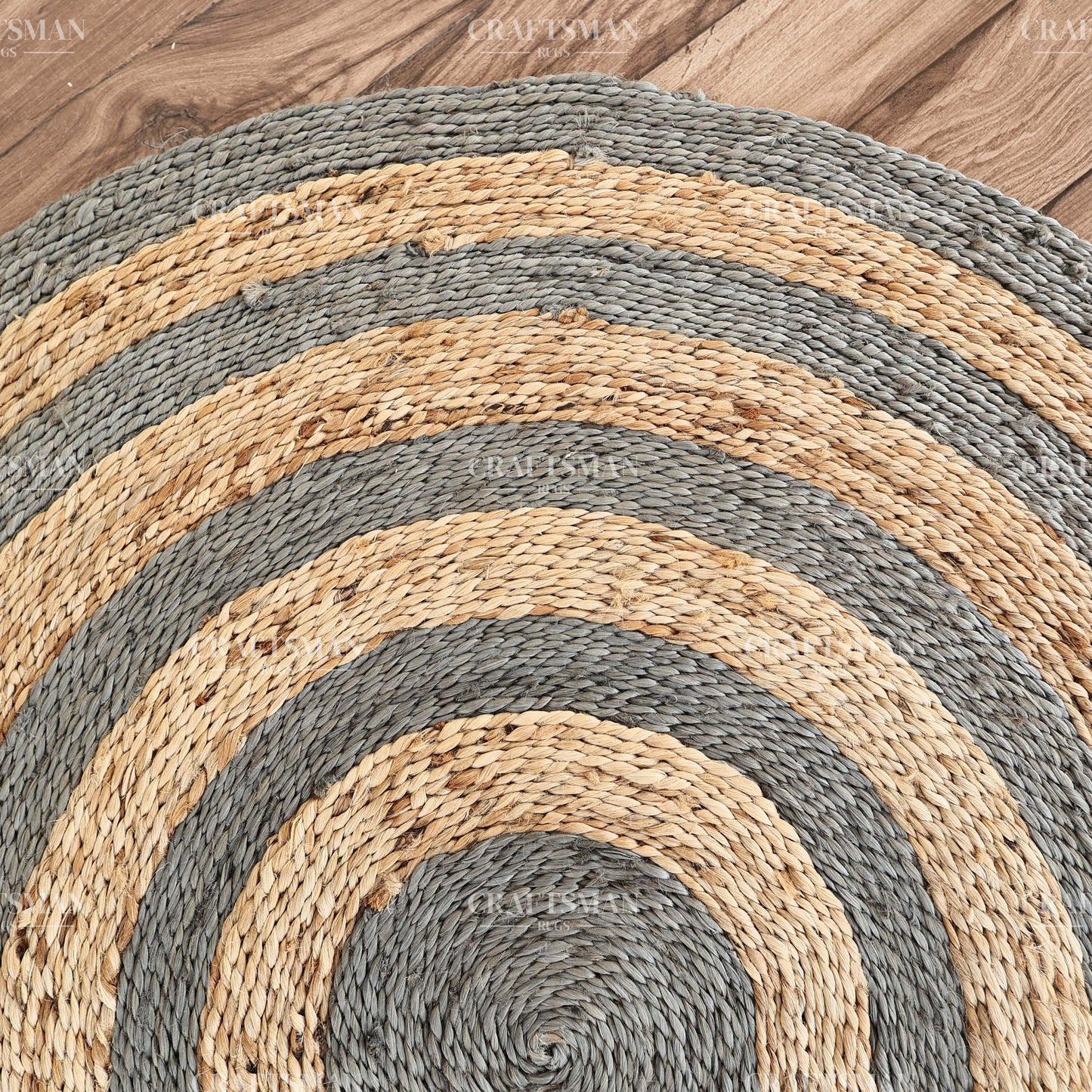 Ashford Round Jute Hand-Woven Natural Rug – Gray Natural Striped Boho Farmhouse Circle Area Carpet for Living Room Bedroom Entryway Patio Decor