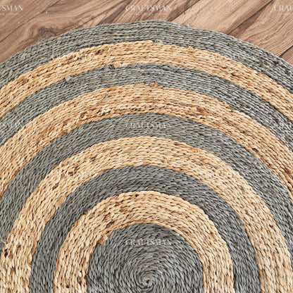 Ashford Round Jute Hand-Woven Natural Rug – Gray Natural Striped Boho Farmhouse Circle Area Carpet for Living Room Bedroom Entryway Patio Decor