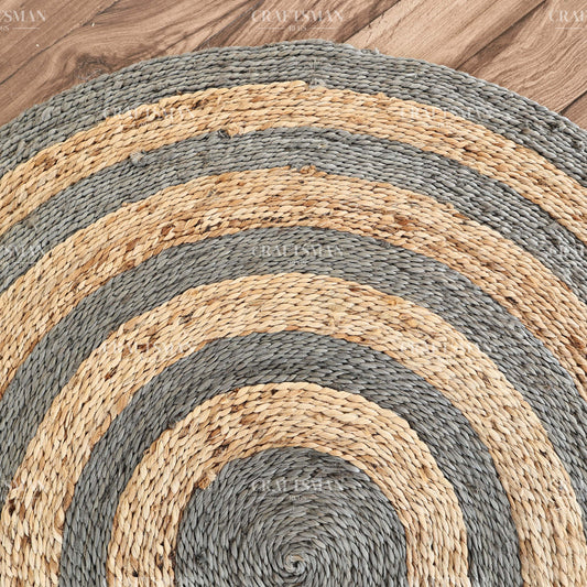 Ashford Round Jute Hand-Woven Natural Rug – Gray Natural Striped Boho Farmhouse Circle Area Carpet for Living Room Bedroom Entryway Patio Decor