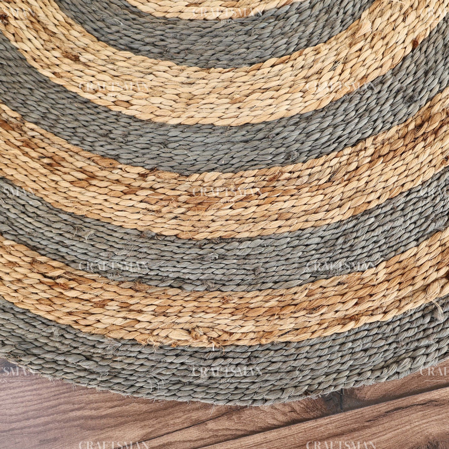 Ashford Round Jute Hand-Woven Natural Rug – Gray Natural Striped Boho Farmhouse Circle Area Carpet for Living Room Bedroom Entryway Patio Decor