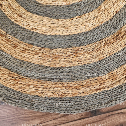 Ashford Round Jute Hand-Woven Natural Rug – Gray Natural Striped Boho Farmhouse Circle Area Carpet for Living Room Bedroom Entryway Patio Decor