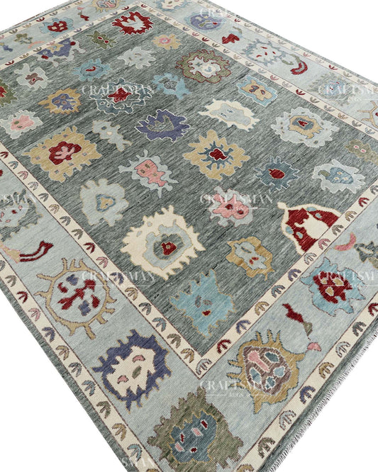Quyora Wool Hand-Knotted Oushak-Inspired Rug