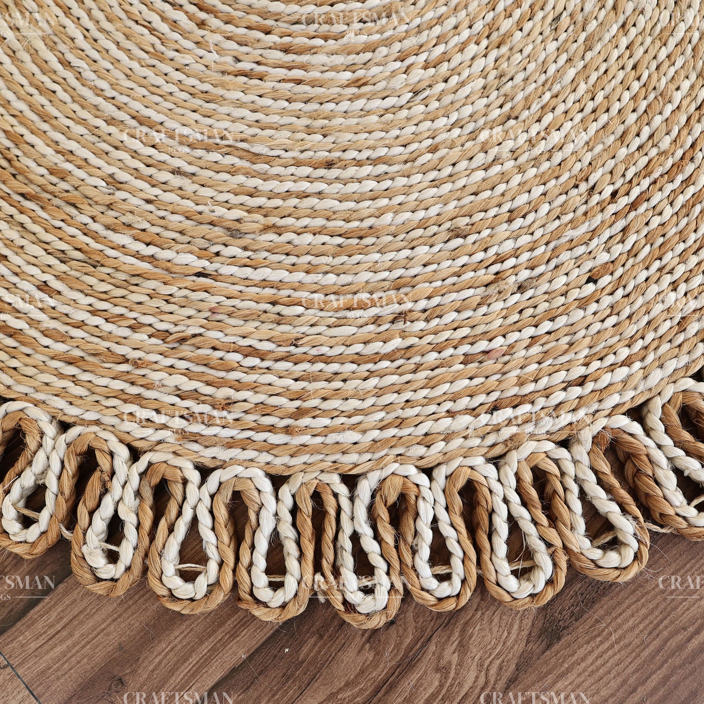 Lunara Round Jute Hand-Woven Natural Rug – Ivory Natural Braided Loop Border Boho Farmhouse Circle Area Carpet for Living Room Bedroom Entryway Decor
