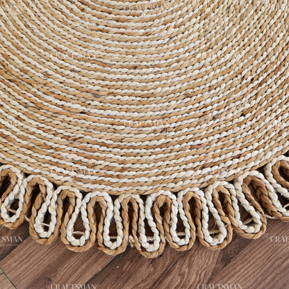 Lunara Round Jute Hand-Woven Natural Rug – Ivory Natural Braided Loop Border Boho Farmhouse Circle Area Carpet for Living Room Bedroom Entryway Decor