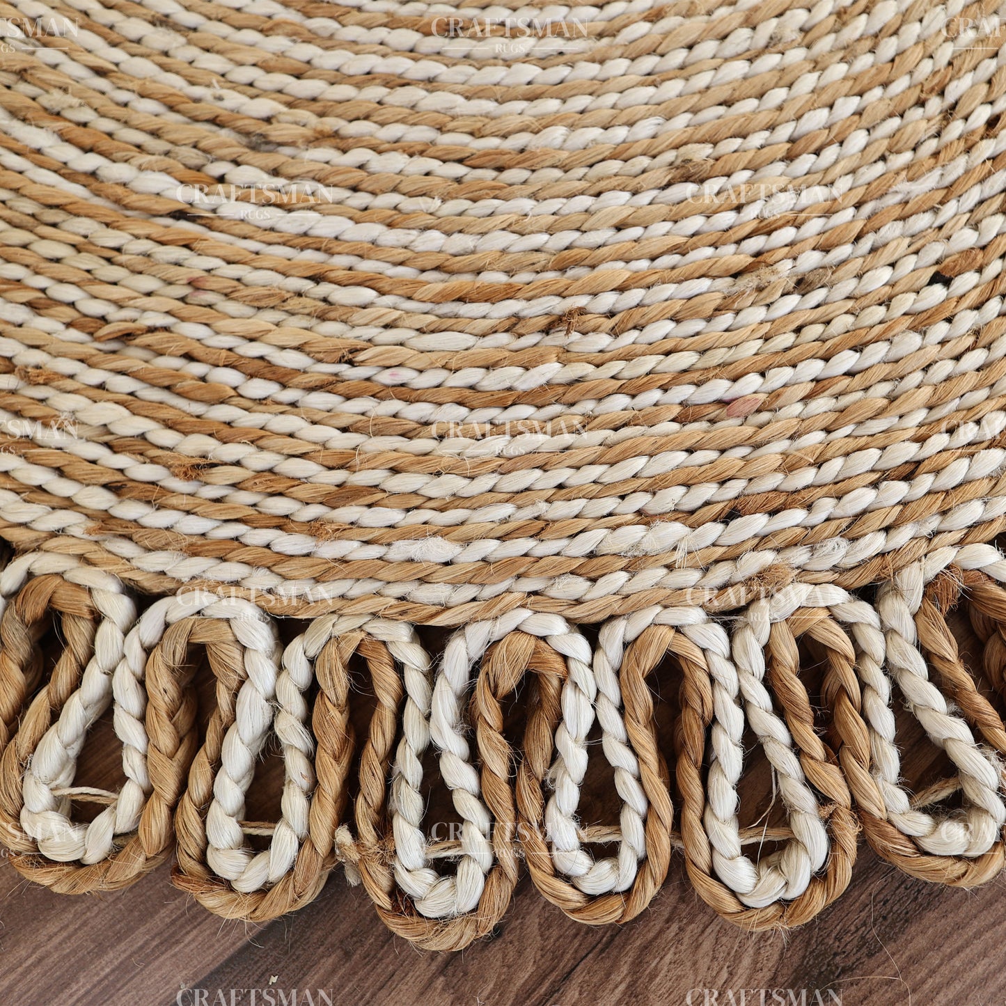 Lunara Round Jute Hand-Woven Natural Rug – Ivory Natural Braided Loop Border Boho Farmhouse Circle Area Carpet for Living Room Bedroom Entryway Decor