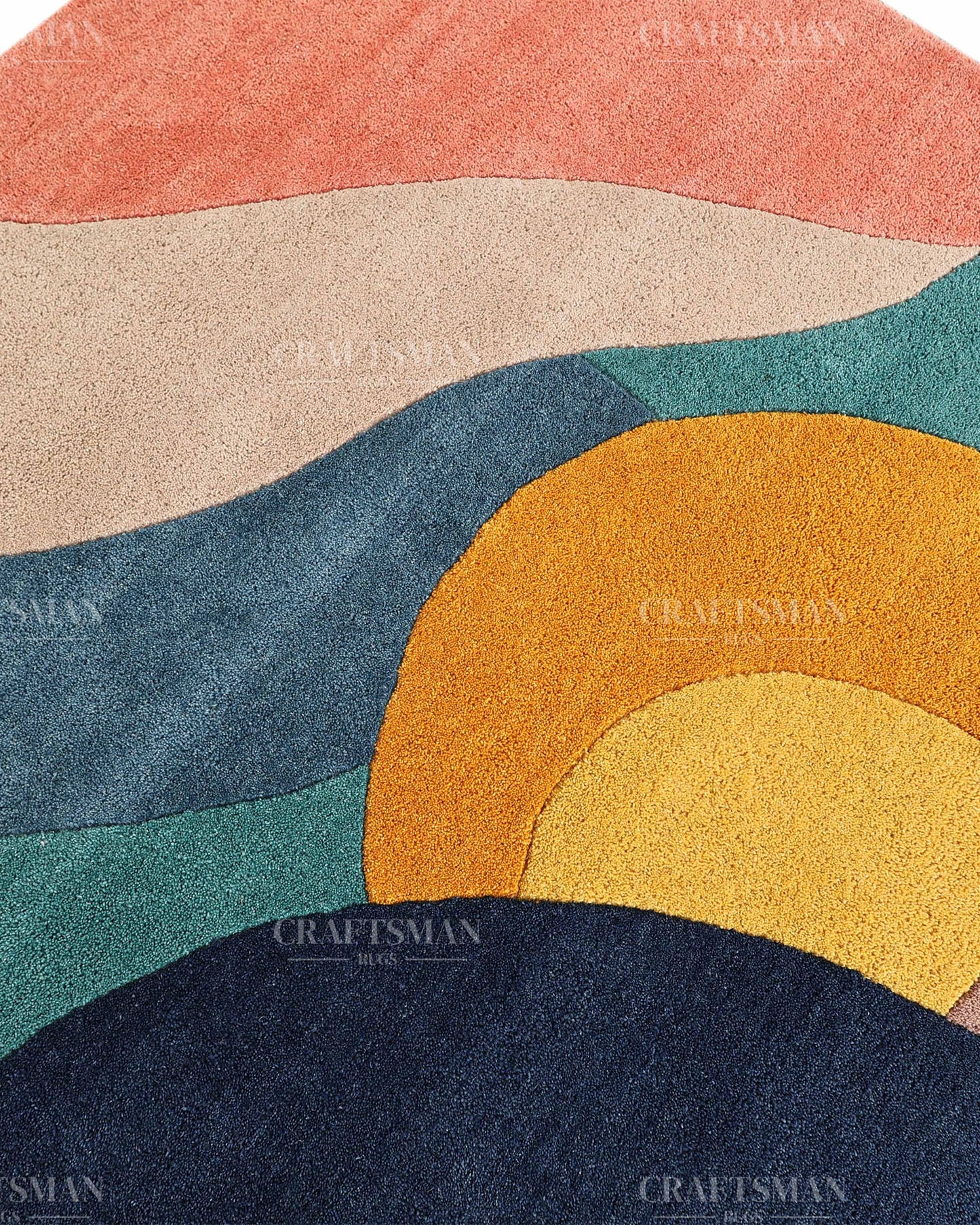 Hand Tufted Abstract Multicolor Area Rug – Modern Geometric Wave Wool Rug for Living Room & Bedroom