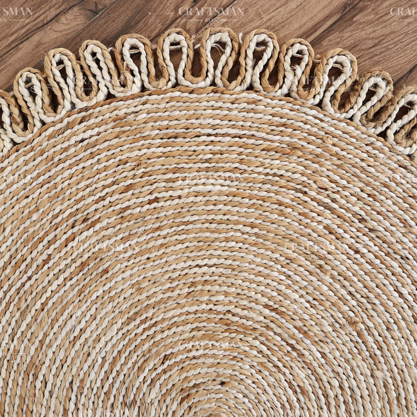 Lunara Round Jute Hand-Woven Natural Rug – Ivory Natural Braided Loop Border Boho Farmhouse Circle Area Carpet for Living Room Bedroom Entryway Decor