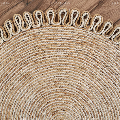 Lunara Round Jute Hand-Woven Natural Rug – Ivory Natural Braided Loop Border Boho Farmhouse Circle Area Carpet for Living Room Bedroom Entryway Decor