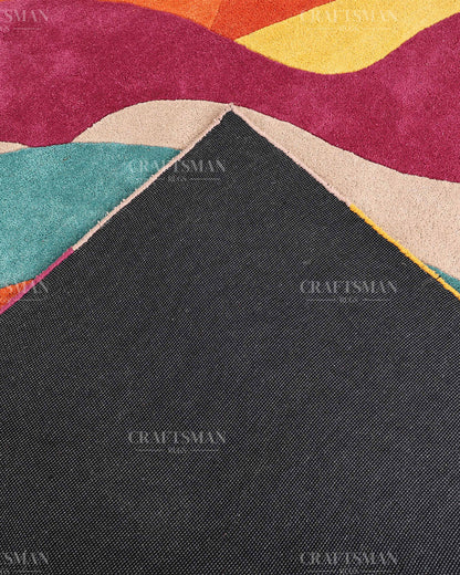 Hand Tufted Abstract Multicolor Area Rug – Modern Geometric Wave Wool Rug for Living Room & Bedroom