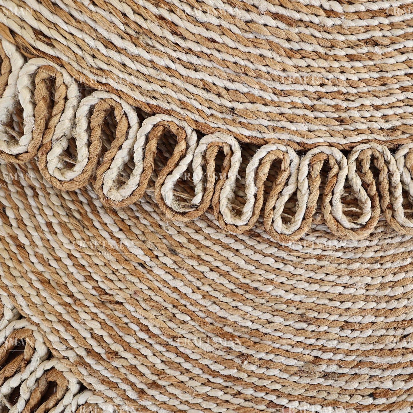 Lunara Round Jute Hand-Woven Natural Rug – Ivory Natural Braided Loop Border Boho Farmhouse Circle Area Carpet for Living Room Bedroom Entryway Decor