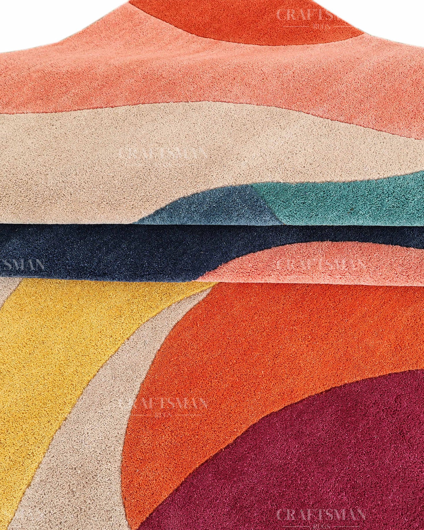 Hand Tufted Abstract Multicolor Area Rug – Modern Geometric Wave Wool Rug for Living Room & Bedroom