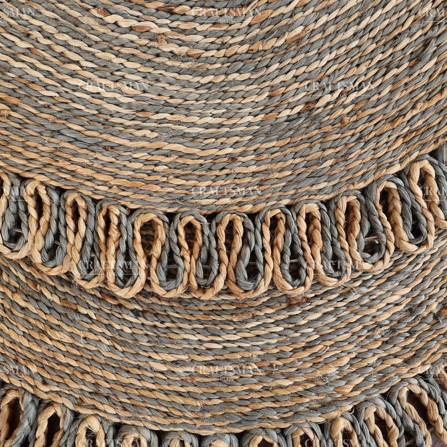 Stormhaven Round Jute Hand-Woven Natural Rug – Gray Natural Braided Loop Border Boho Farmhouse Circle Area Carpet for Living Room Bedroom Entryway Decor