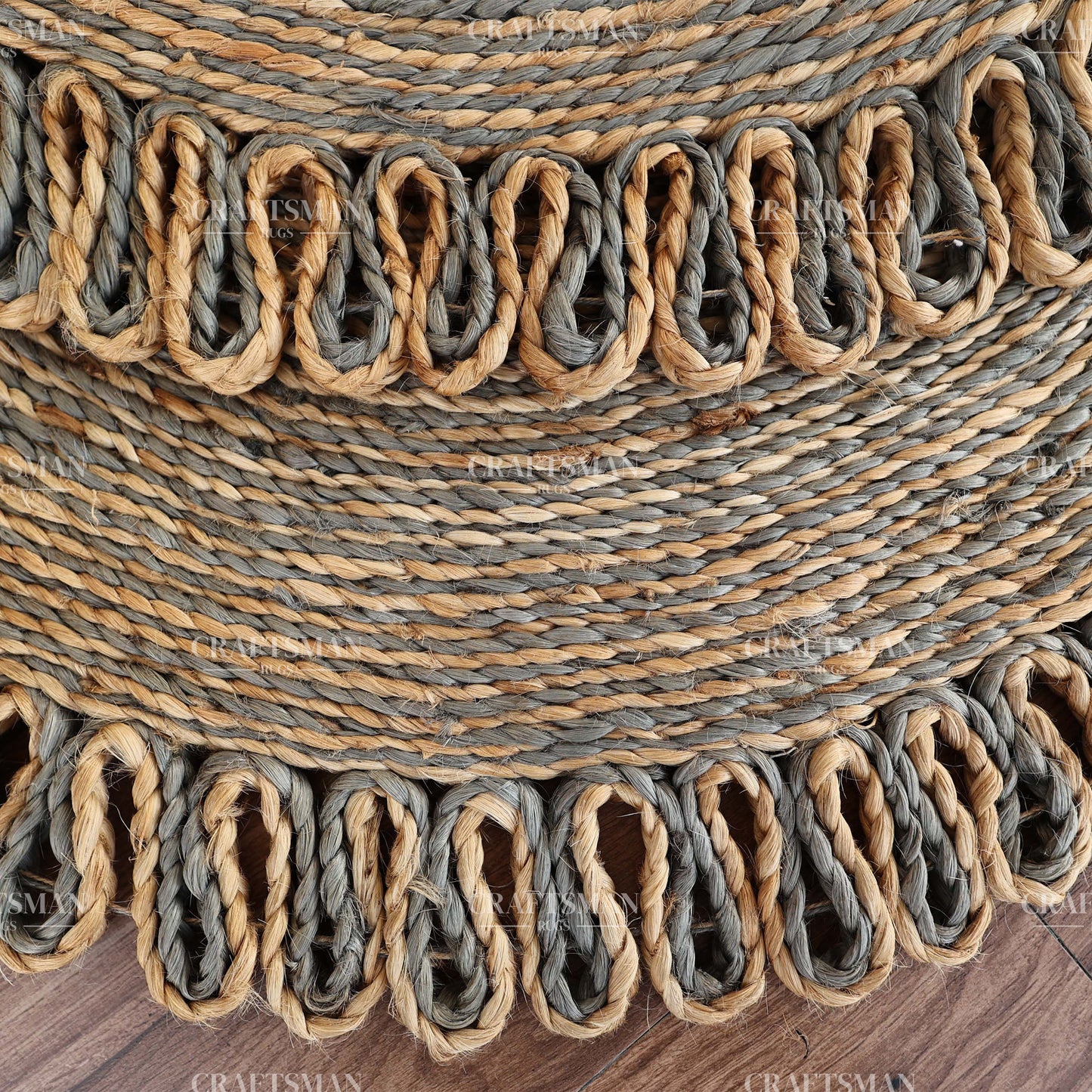 Stormhaven Round Jute Hand-Woven Natural Rug – Gray Natural Braided Loop Border Boho Farmhouse Circle Area Carpet for Living Room Bedroom Entryway Decor