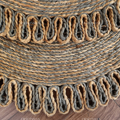 Stormhaven Round Jute Hand-Woven Natural Rug – Gray Natural Braided Loop Border Boho Farmhouse Circle Area Carpet for Living Room Bedroom Entryway Decor