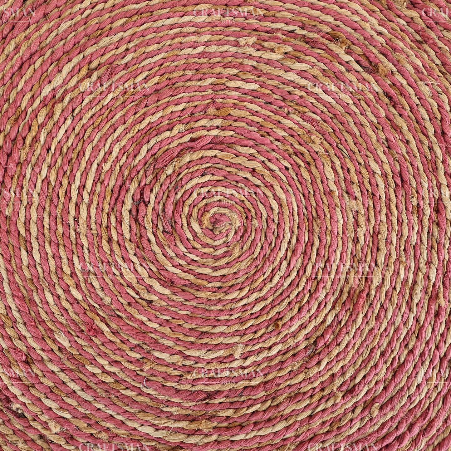 Rosabelle Round Jute Hand-Woven Natural Rug – Pink Natural Braided Loop Border Boho Farmhouse Circle Area Carpet for Living Room Bedroom Nursery Entryway Decor