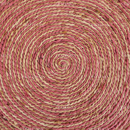 Rosabelle Round Jute Hand-Woven Natural Rug – Pink Natural Braided Loop Border Boho Farmhouse Circle Area Carpet for Living Room Bedroom Nursery Entryway Decor