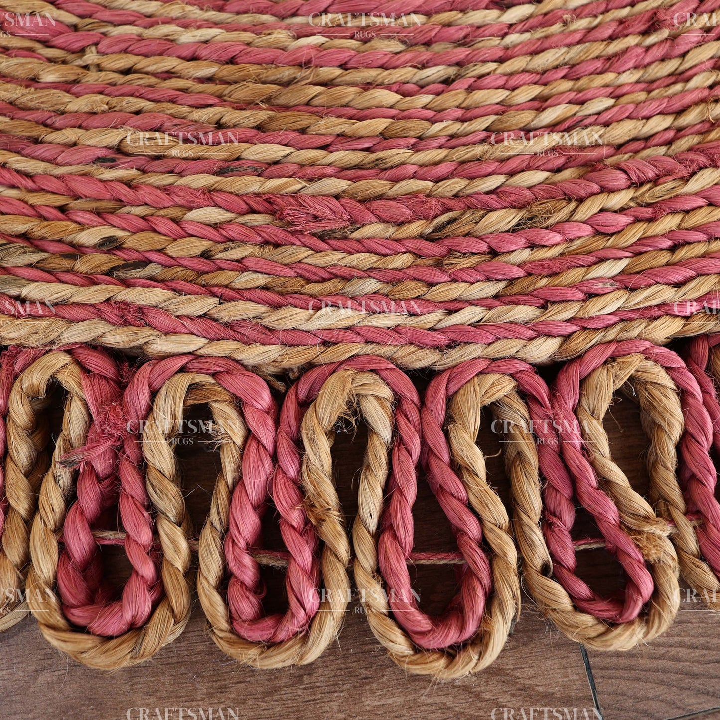 Rosabelle Round Jute Hand-Woven Natural Rug – Pink Natural Braided Loop Border Boho Farmhouse Circle Area Carpet for Living Room Bedroom Nursery Entryway Decor