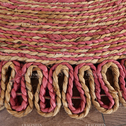Rosabelle Round Jute Hand-Woven Natural Rug – Pink Natural Braided Loop Border Boho Farmhouse Circle Area Carpet for Living Room Bedroom Nursery Entryway Decor