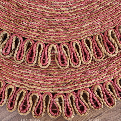 Rosabelle Round Jute Hand-Woven Natural Rug – Pink Natural Braided Loop Border Boho Farmhouse Circle Area Carpet for Living Room Bedroom Nursery Entryway Decor