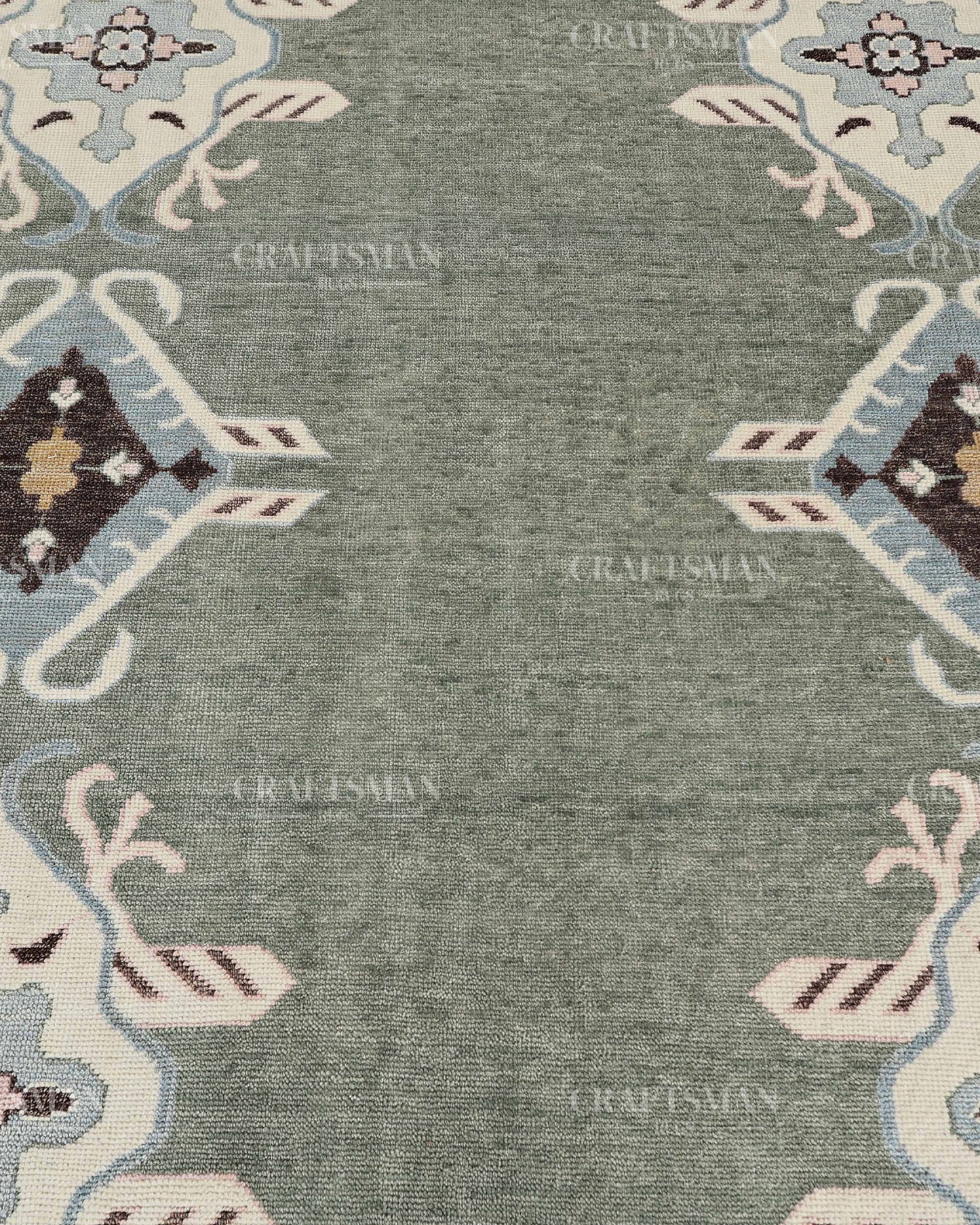 Hand Knotted Southwestern Wool Rug – Sage Green & Sky Blue Geometric Area Rug | Handmade Tribal Navajo Style Carpet