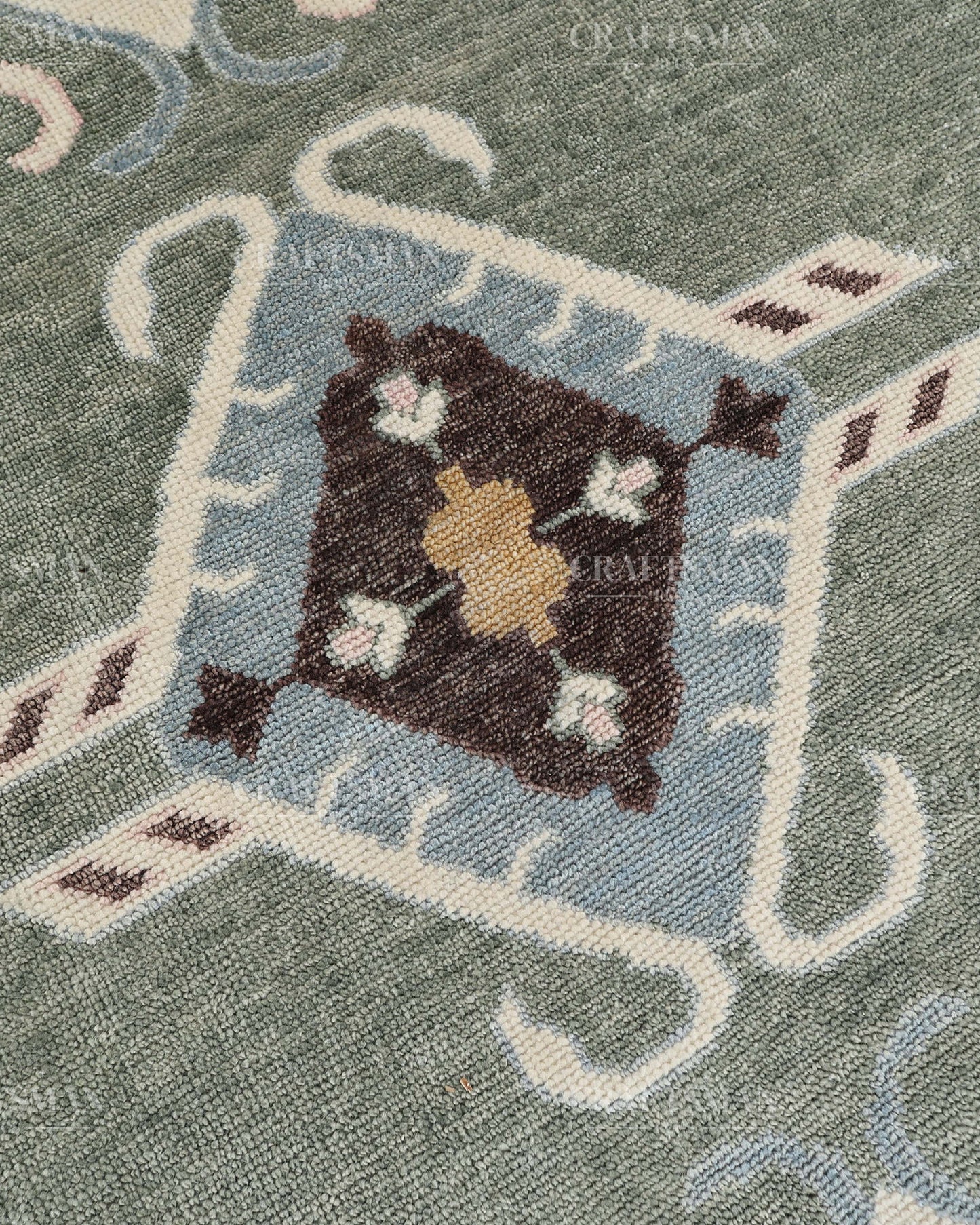 Hand Knotted Southwestern Wool Rug – Sage Green & Sky Blue Geometric Area Rug | Handmade Tribal Navajo Style Carpet