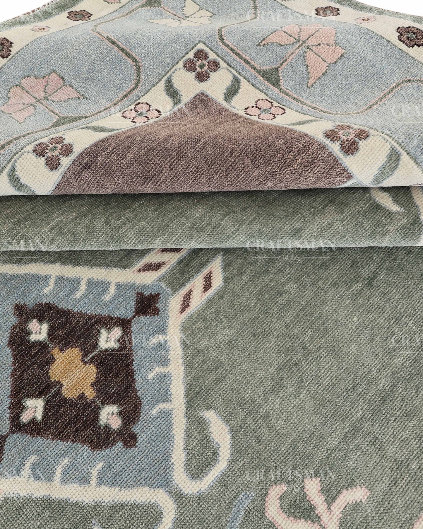 Hand Knotted Southwestern Wool Rug – Sage Green & Sky Blue Geometric Area Rug | Handmade Tribal Navajo Style Carpet
