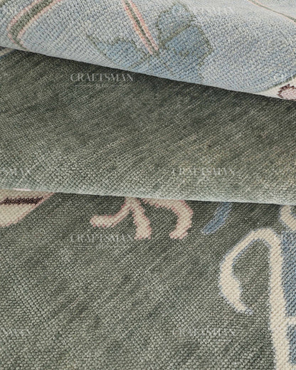 Hand Knotted Southwestern Wool Rug – Sage Green & Sky Blue Geometric Area Rug | Handmade Tribal Navajo Style Carpet