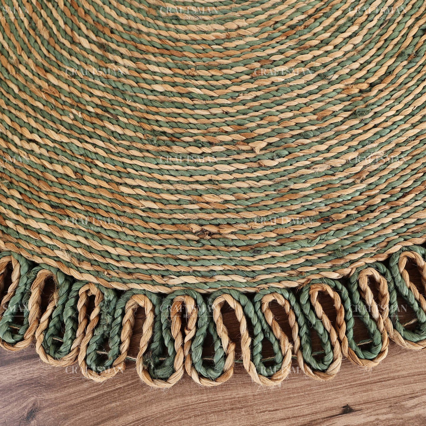 Verdara Round Jute Hand-Woven Natural Rug – Green Natural Braided Loop Border Boho Farmhouse Circle Area Carpet for Living Room Bedroom Entryway Patio Decor