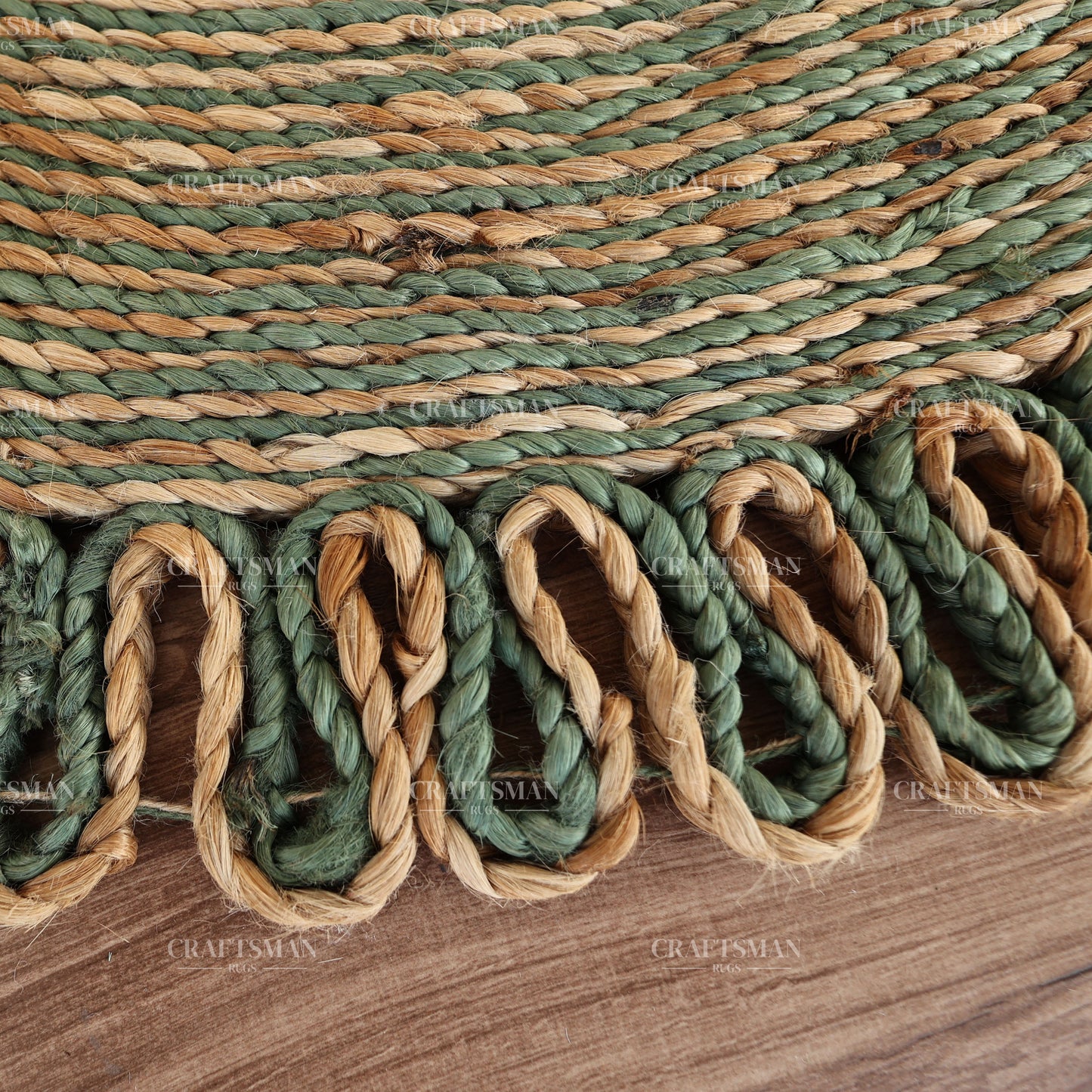 Verdara Round Jute Hand-Woven Natural Rug – Green Natural Braided Loop Border Boho Farmhouse Circle Area Carpet for Living Room Bedroom Entryway Patio Decor