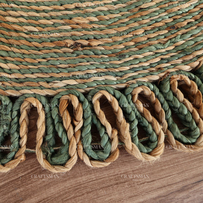 Verdara Round Jute Hand-Woven Natural Rug – Green Natural Braided Loop Border Boho Farmhouse Circle Area Carpet for Living Room Bedroom Entryway Patio Decor