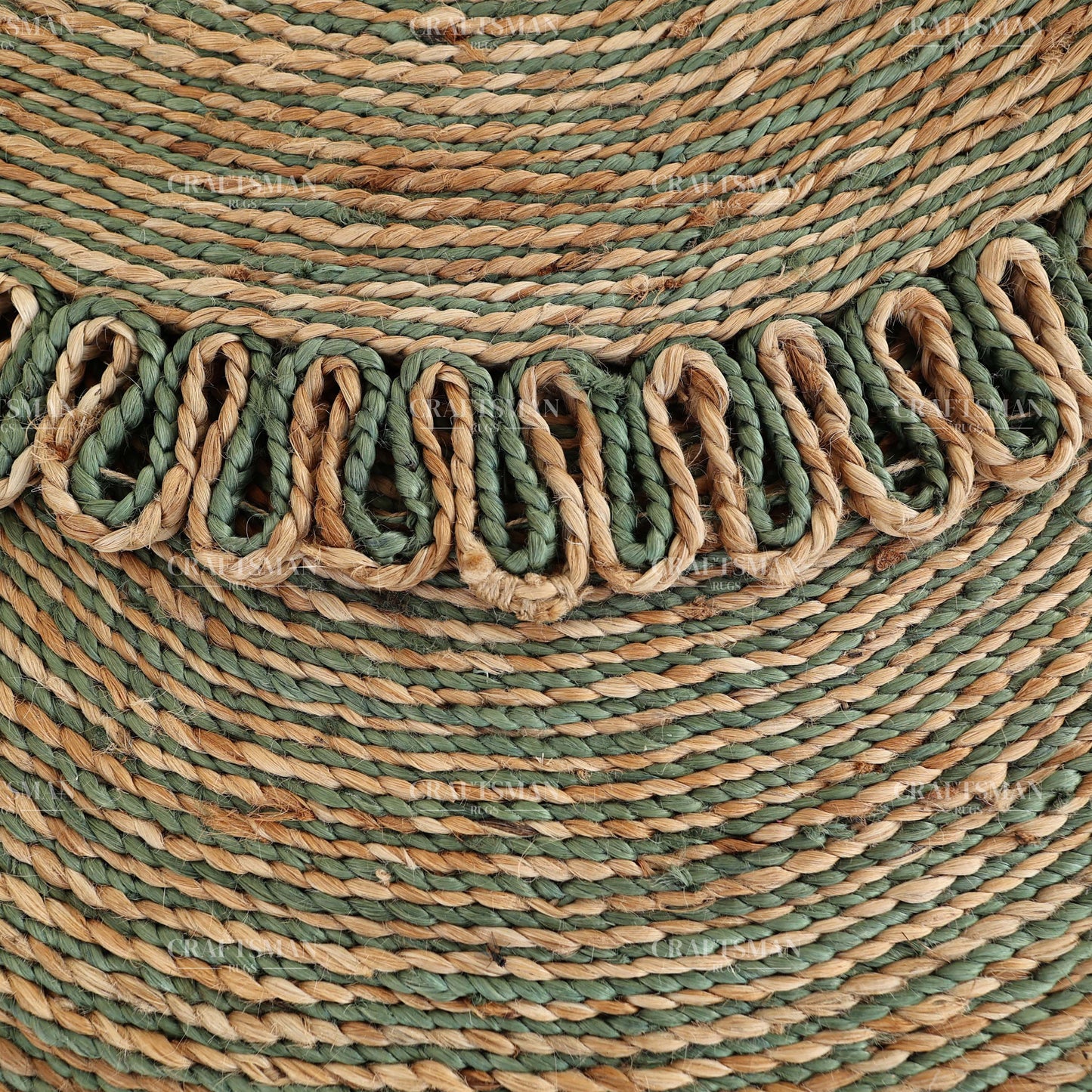 Verdara Round Jute Hand-Woven Natural Rug – Green Natural Braided Loop Border Boho Farmhouse Circle Area Carpet for Living Room Bedroom Entryway Patio Decor