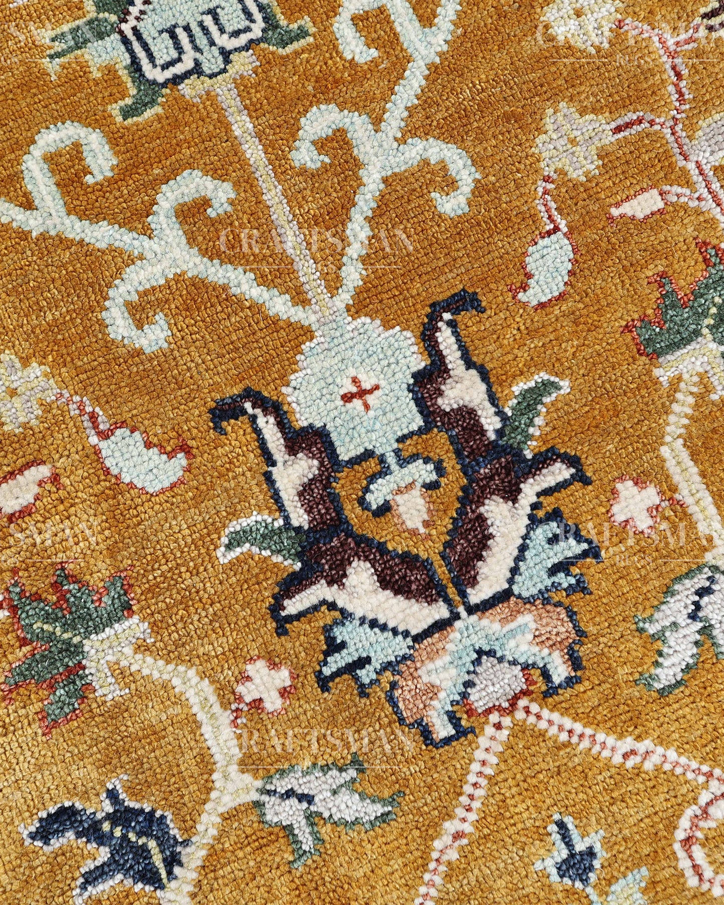 Mustard Gold Hand Knotted Wool Rug | Traditional Floral Oriental Area Rug | Luxury Handmade Persian Style Carpet