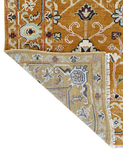Mustard Gold Hand Knotted Wool Rug | Traditional Floral Oriental Area Rug | Luxury Handmade Persian Style Carpet