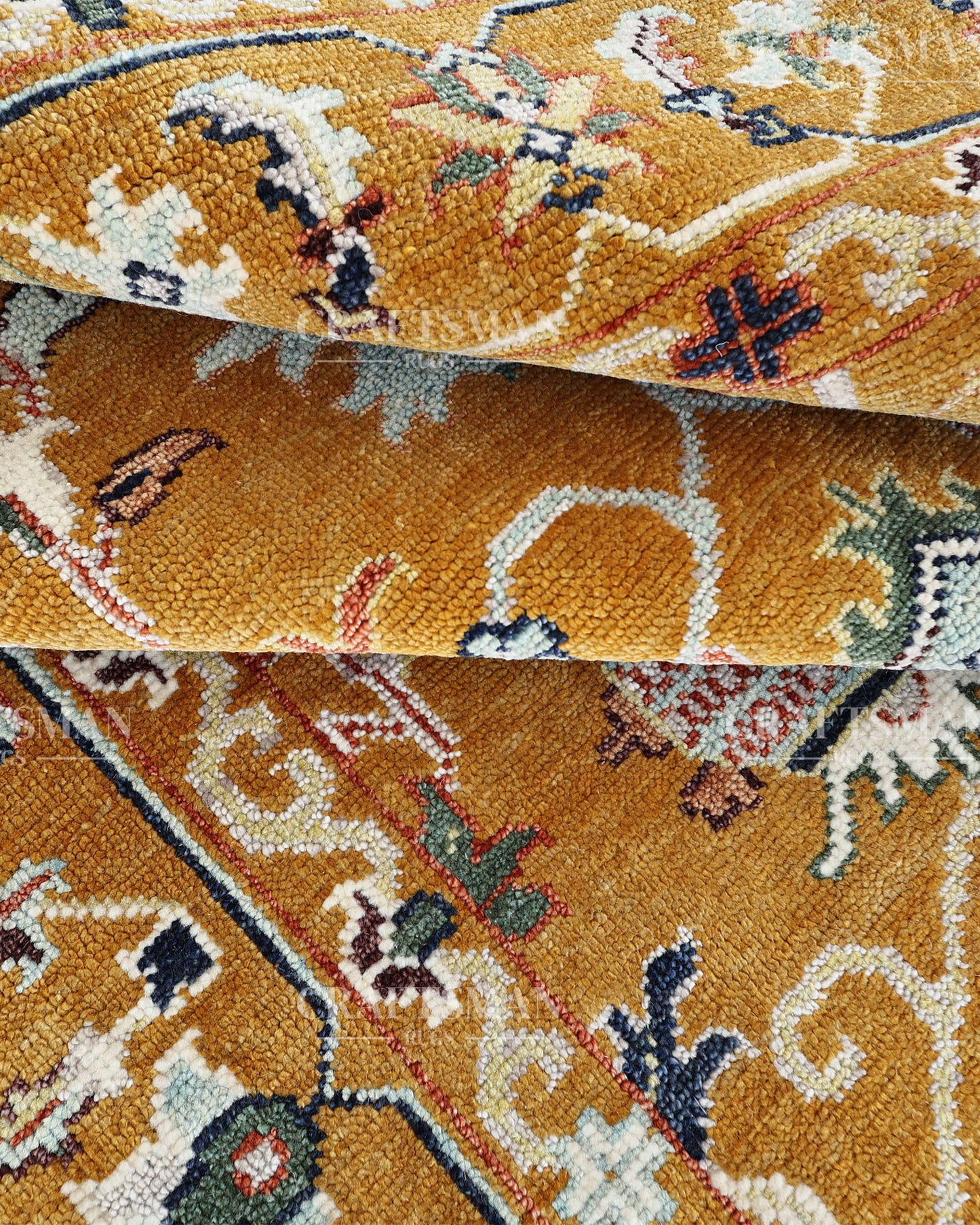 Mustard Gold Hand Knotted Wool Rug | Traditional Floral Oriental Area Rug | Luxury Handmade Persian Style Carpet