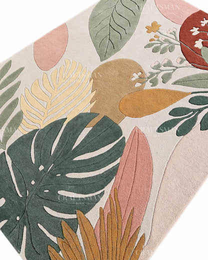 Modern Botanical Area Rug, Abstract Leaf Pattern Carpet, Sage Green Terracotta Pink Floral Rug, Contemporary Nature Inspired Home Decor