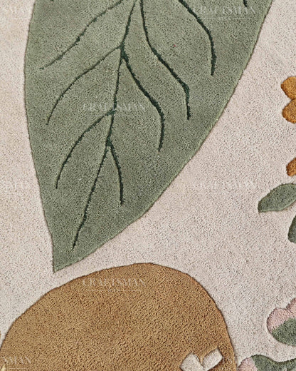 Modern Botanical Area Rug, Abstract Leaf Pattern Carpet, Sage Green Terracotta Pink Floral Rug, Contemporary Nature Inspired Home Decor