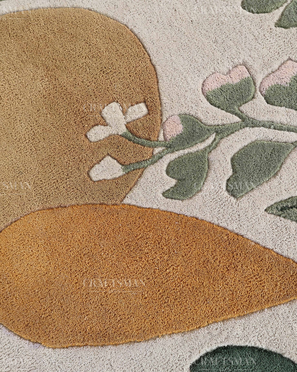 Modern Botanical Area Rug, Abstract Leaf Pattern Carpet, Sage Green Terracotta Pink Floral Rug, Contemporary Nature Inspired Home Decor
