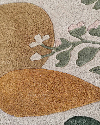 Modern Botanical Area Rug, Abstract Leaf Pattern Carpet, Sage Green Terracotta Pink Floral Rug, Contemporary Nature Inspired Home Decor