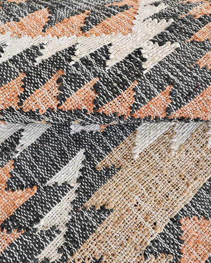 Tribalterra Jute Hand-Woven Natural Rug – Black Beige Peach Geometric Boho Farmhouse Area Carpet with Fringe