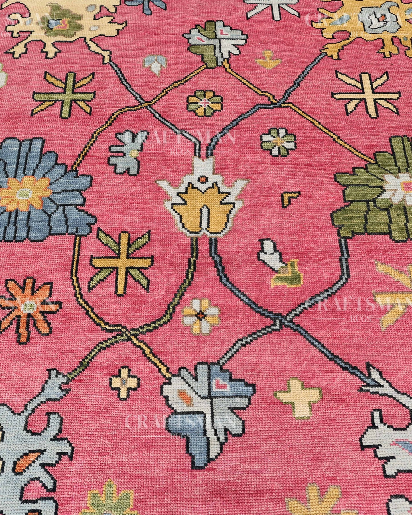 Pink Floral Hand Knotted Wool Rug – Vintage Oushak Area Rug, Handmade Oriental Carpet, Living Room Bedroom Decorative Rug