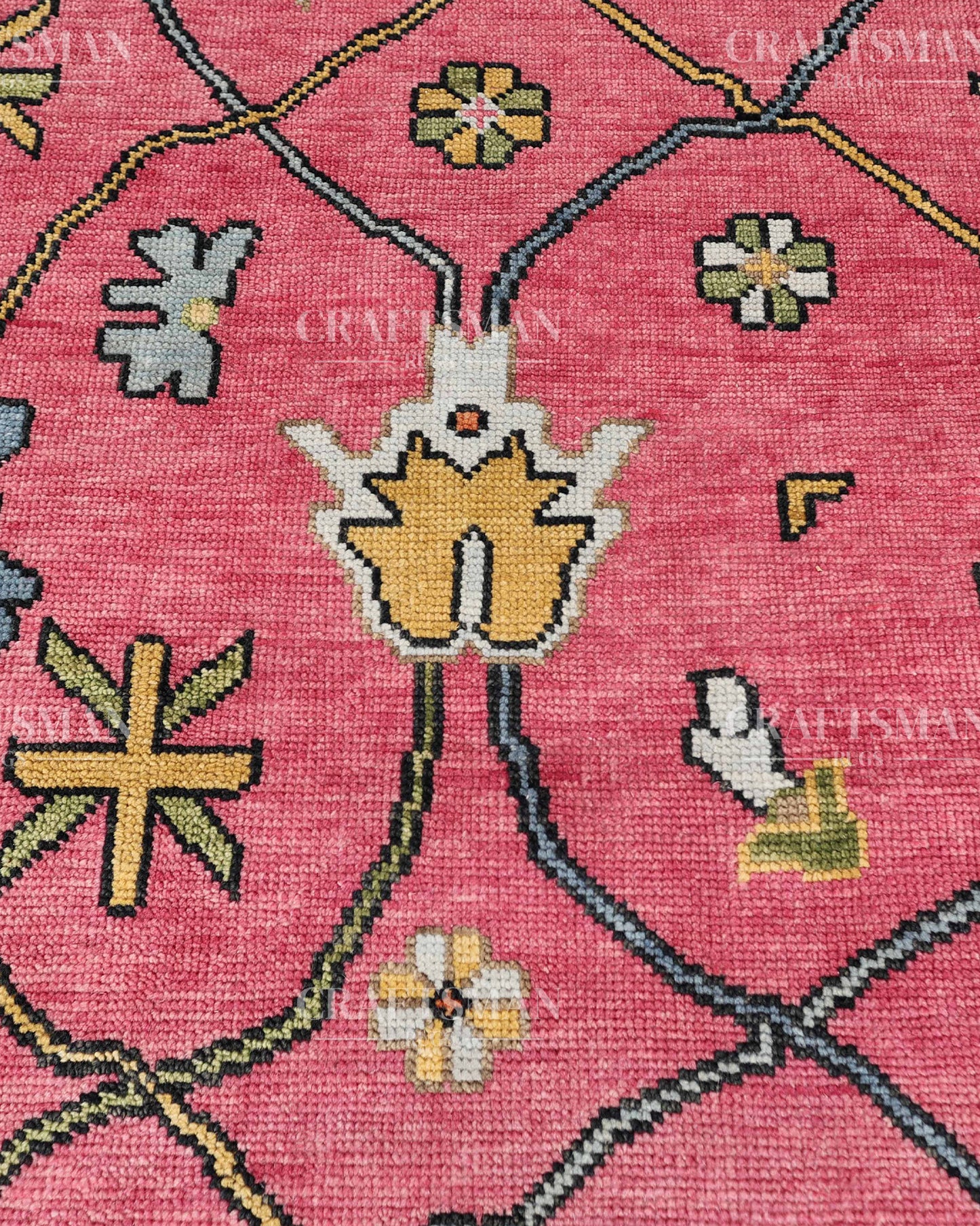 Pink Floral Hand Knotted Wool Rug – Vintage Oushak Area Rug, Handmade Oriental Carpet, Living Room Bedroom Decorative Rug