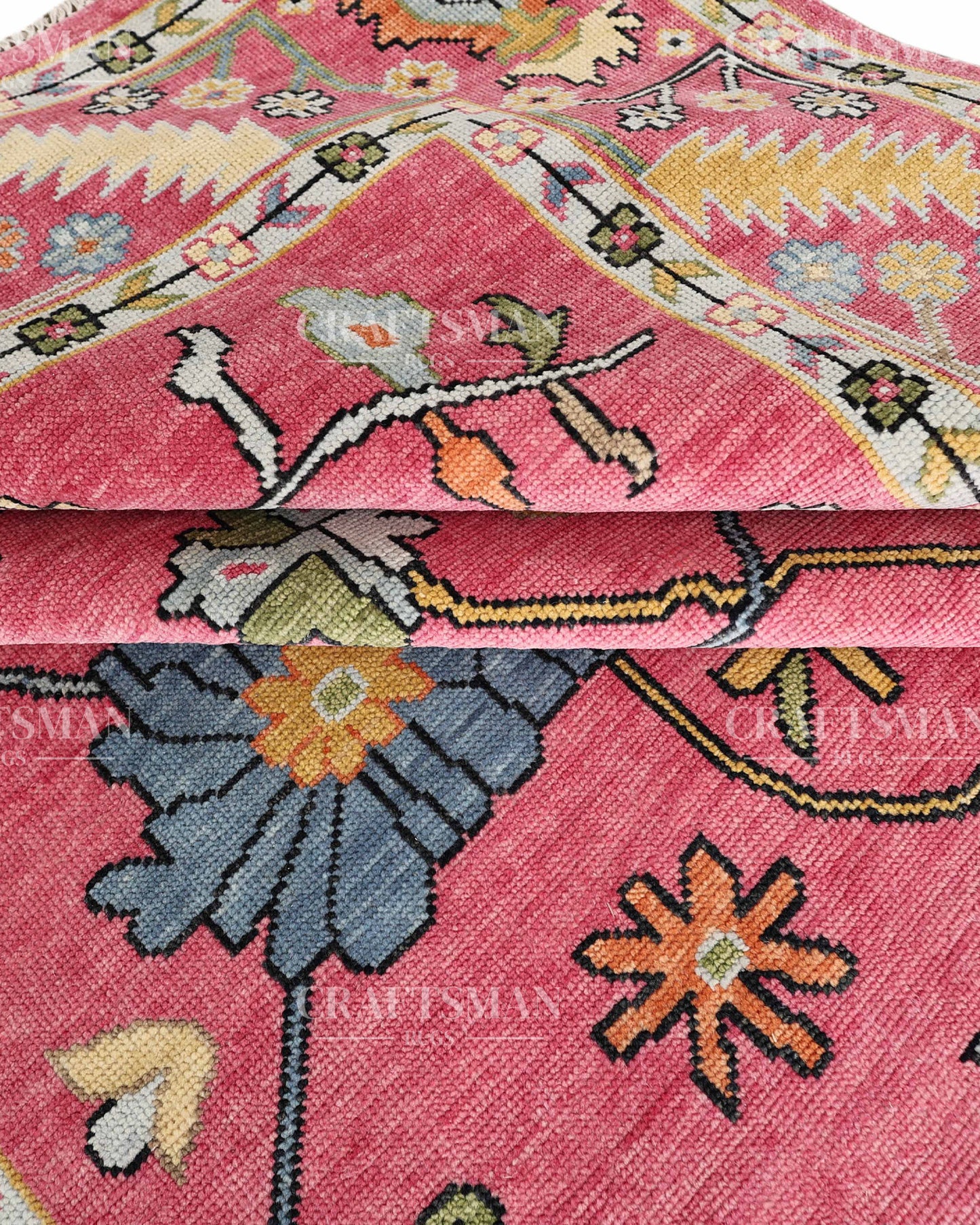 Pink Floral Hand Knotted Wool Rug – Vintage Oushak Area Rug, Handmade Oriental Carpet, Living Room Bedroom Decorative Rug