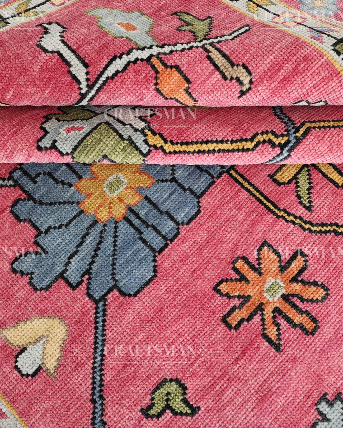Pink Floral Hand Knotted Wool Rug – Vintage Oushak Area Rug, Handmade Oriental Carpet, Living Room Bedroom Decorative Rug