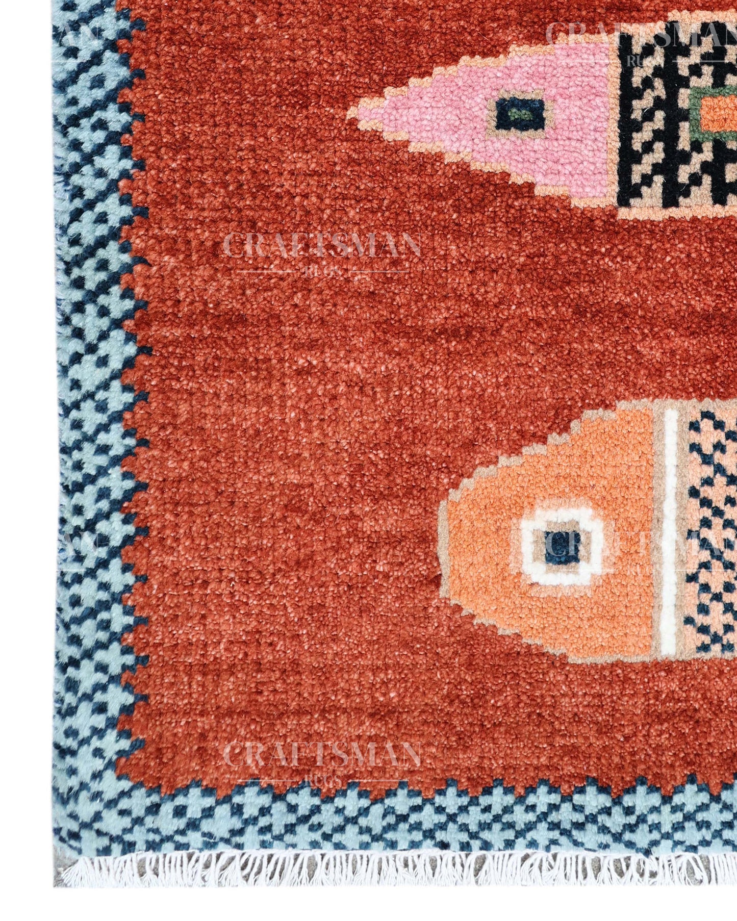 Hand Knotted Fish Runner Rug – Tribal Moroccan Wool Hallway Carpet | Vintage Boho Runner Rug