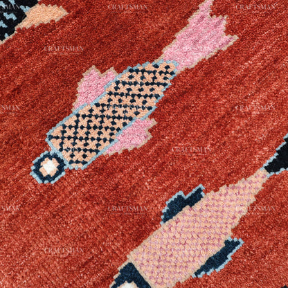 Hand Knotted Fish Runner Rug – Tribal Moroccan Wool Hallway Carpet | Vintage Boho Runner Rug