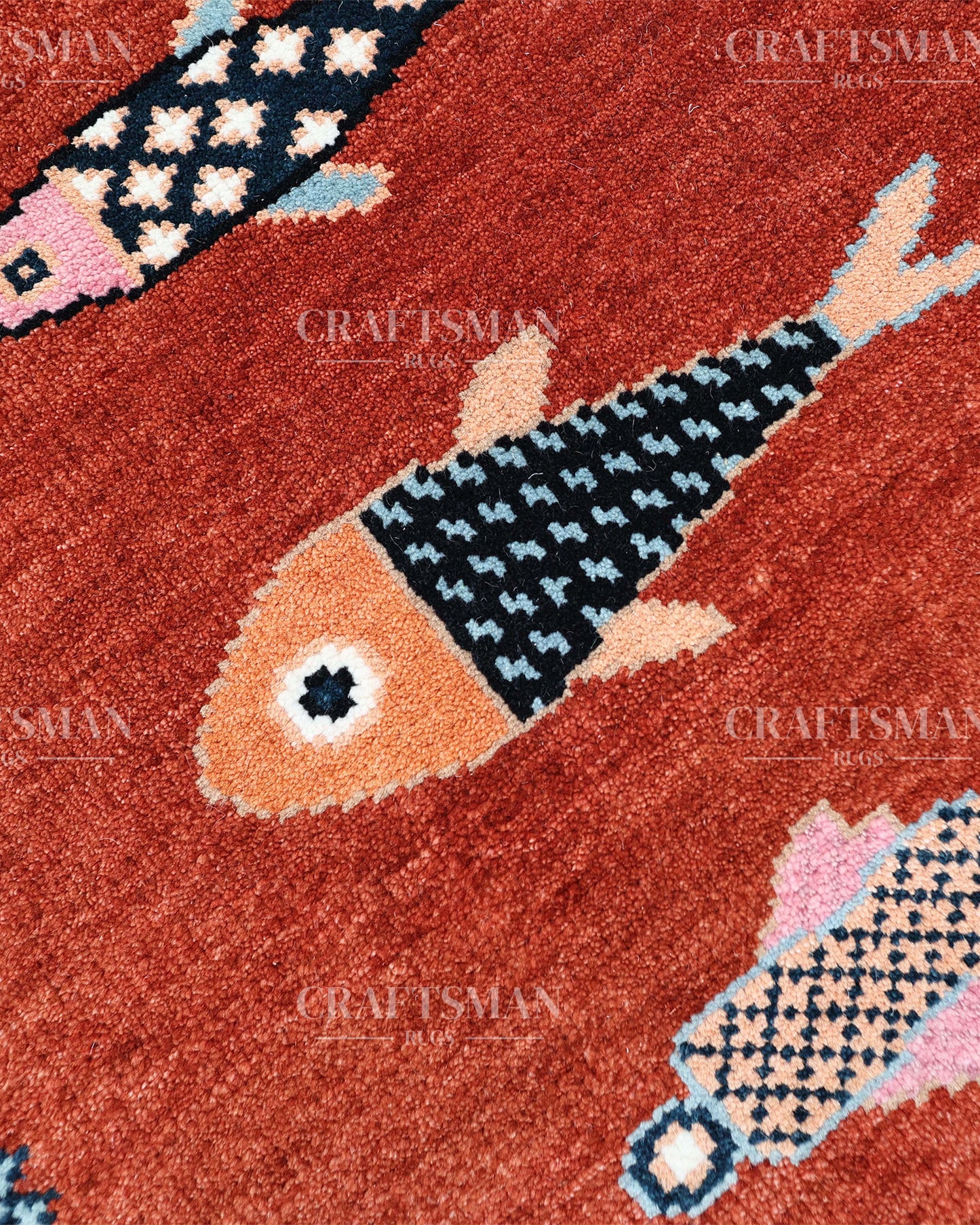 Hand Knotted Fish Runner Rug – Tribal Moroccan Wool Hallway Carpet | Vintage Boho Runner Rug