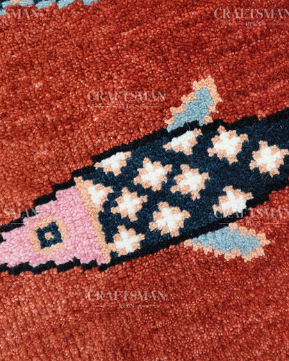 Hand Knotted Fish Runner Rug – Tribal Moroccan Wool Hallway Carpet | Vintage Boho Runner Rug