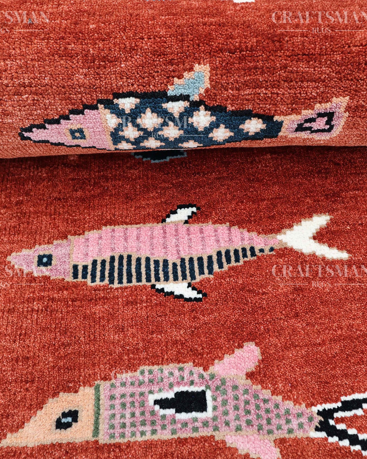 Hand Knotted Fish Runner Rug – Tribal Moroccan Wool Hallway Carpet | Vintage Boho Runner Rug